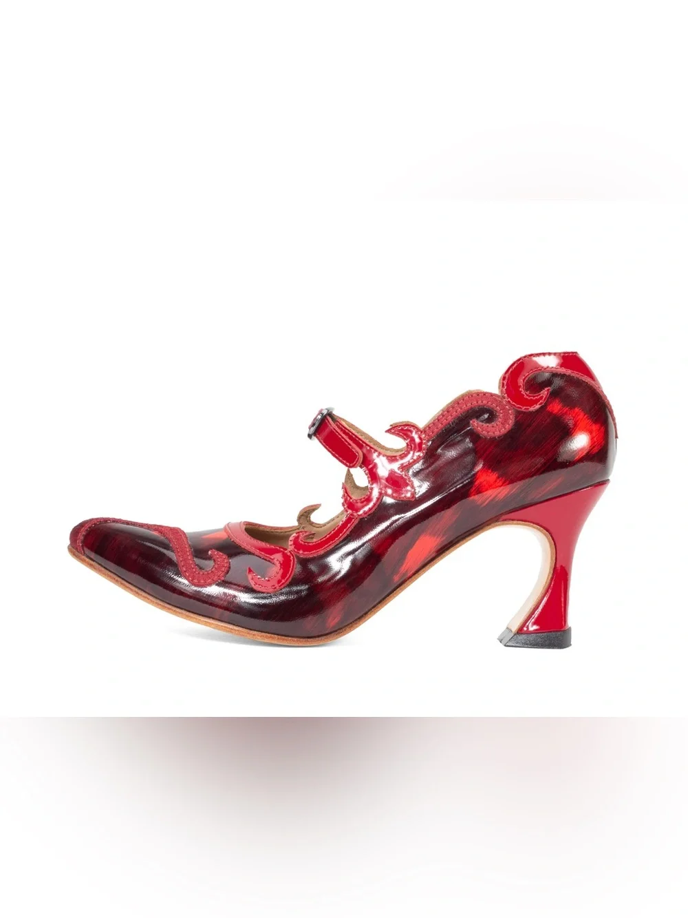 John Fluevog Emmeline Big Presence Red Mary Jane Heels Leather 6.5